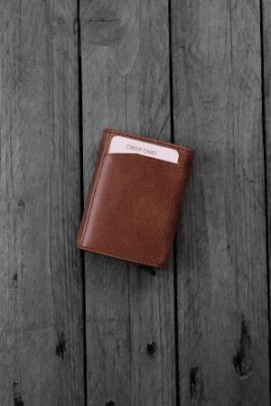 Pescol – Braunes Kartenetui/Brieftasche aus echtem Leder mit RFID-Schutz und Diebstahlsicherung - 1