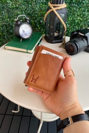 Pescol – Rfid-geschütztes hellbraunes Smartcard-Etui/Brieftasche aus echtem Leder mit Diebstahlsicherungsmechanismus - 2