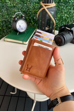 Pescol – Rfid-geschütztes hellbraunes Smartcard-Etui/Brieftasche aus echtem Leder mit Diebstahlsicherungsmechanismus - 1