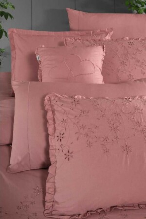 Pest Cotton Satin Hole Work Double Duvet Cover Set Pink V4 Sarev - 4