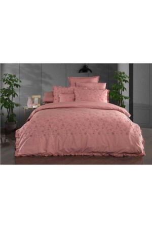 Pest Cotton Satin Hole Work Double Duvet Cover Set Pink V4 Sarev - 5