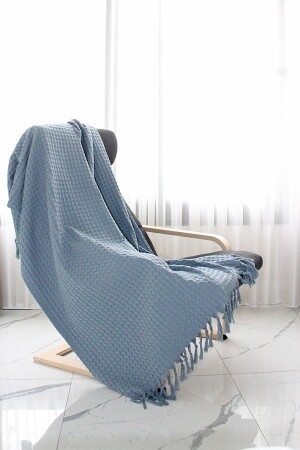 Petrol Mavisi Koltuk Şalı - Tv Örtüsü - Throw 130x170 Cm (Saçak Dahil) LH0118 - Lucy and Home