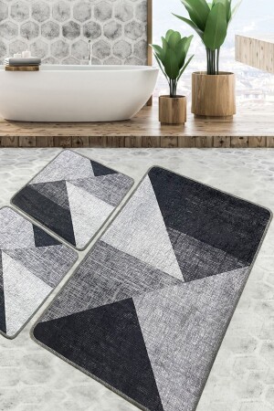 Phell Gri Banyo Halısı Djt 3 Lü Set Banyo Halısı Paspas Yıkanabilir Kaymaz 8683264273957 - Chilai Home
