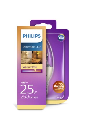 MNZ-Philips Led 4w=25w/e14/250 لومين/مُتَخَفّف/2200k-2700k/b38/حرارة الوهم 87 - Philips