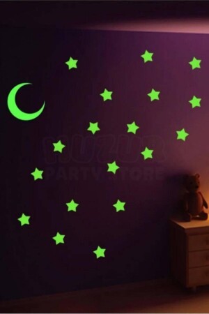 Phosphoreszierender, glänzender 36-teiliger Stern-Mond-Wandaufkleber, der an der Decke geklebt wird, Ramadan-Festdekoration für alle Altersgruppen - 5
