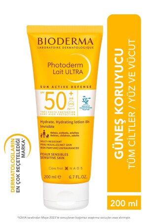 Photoderm Lait Ultra SPF50+ Gesichts-Körper-Sonnencreme mit hohem Schutz in Milchform für alle Haut, 200 ml - 1