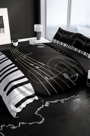Piano 3d Pamuk Saten Çift Kişilik Nevresim Seti PerlaSera16395 - PerlaSera