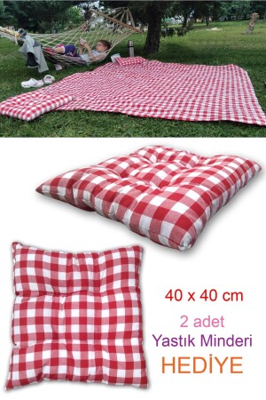 Picknick-Set, rotes Picknicktuch, große Tischdecke, 170 x 170 cm, 2 Kissen, Geschenk (40 x 40 cm) - 3