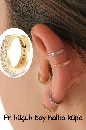 Piercing aus 14 Karat Gold / *Babygröße* Swarovski-Stein, kleiner Creolen-Ohrring, Huggie, klein. Beschreibung lesen - 4