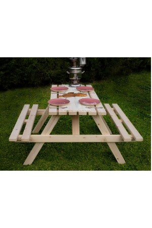 Piknik Masası 4-6 Kişilik Doğal Ahşap - 3