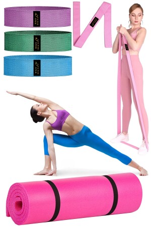 Pilates-Gymnastik-Set, 5-teiliges Set, Stretching-Set, Kniebeugen- und Loopband-Yogamatte - 1