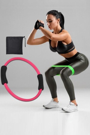 Pilates-Kreis- und Aerobic-Band-Set mit Tasche, Squat-Latex-Widerstandsband, 2 Platten-Set - 1