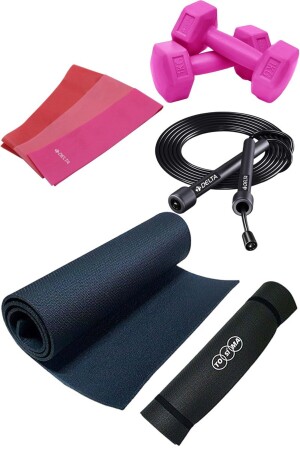 Pilates-Matte, 3 Stück Pilates-Gummibänder mit offenem Ende, 2 Stück 1-kg-Hantel-Springseil-Pilates-Set - 1