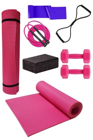 Pilates-Matte, achteckiger 1-kg-Hantelreifen, Pilates-Reifen, Springseil und Yoga-Block-Set - 1