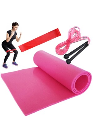 Pilates-Matte, Aerobic-Band, harter Widerstand, rotes Springseil, 3-teiliges Pilates-Set - 1