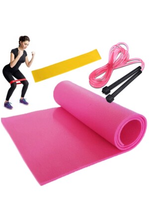 Pilates-Matte, Aerobic-Band, mittlerer Widerstand, gelbes Springseil, 3-teiliges Pilates-Set - 1