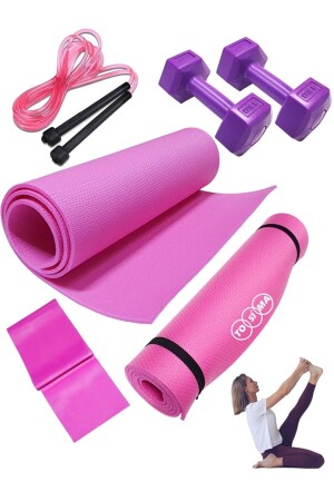 Pilates-Matte, Pilates-Reifen, 1 kg, Kunststoff, Hantel, Springseil, Pilates-Set, 4-teilig - 1