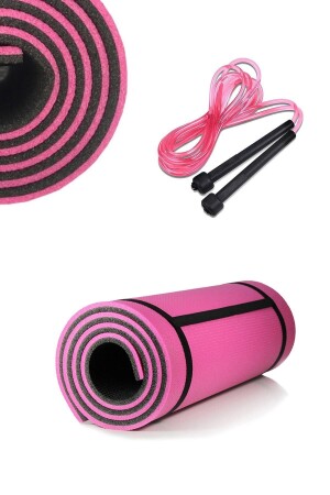 Pilates Minderi Yoga Matı Pembe Siyah Renkli Çift Taraflı Atlama Ipi - 1