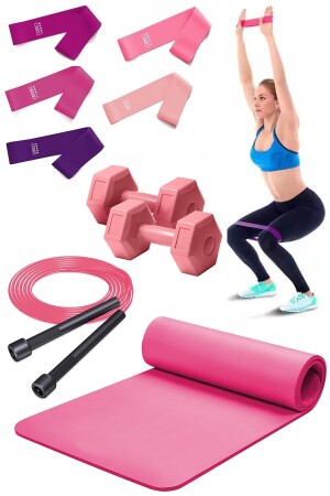 Pilates-Set, 5-teilig, Latex-Squat-Band, Springseil, Hantel, Yoga-Matte - 1