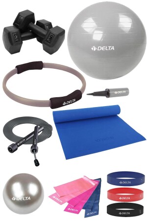 Pilates-Set, 55 Kern und 20 cm Balanceball, 4 mm Kissenkreis, 3-teiliges Widerstandsband, 1 kg Hantel-Springseil STQ-PYS-55 - 1