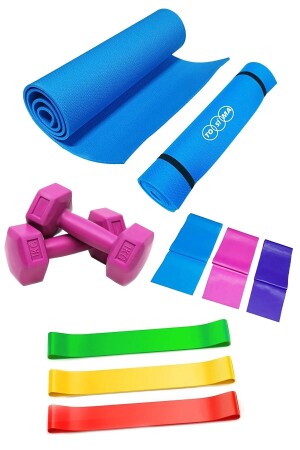 Pilates-Set, Pilates-Matte, 3 Widerstandsbänder, 3 Pilates-Bänder und 1 kg Doppelhantel - 1