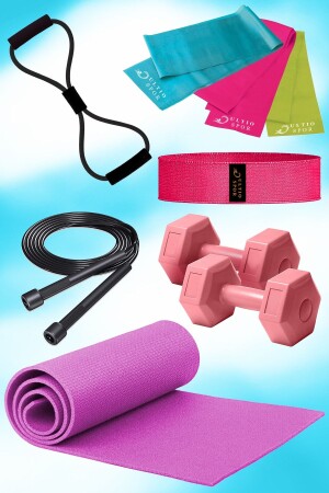 Pilates-Set, Pilates-Matte, Widerstandsband, Kniebeugenband, Hantel, Springseil, Schmetterlingsreifen - 1