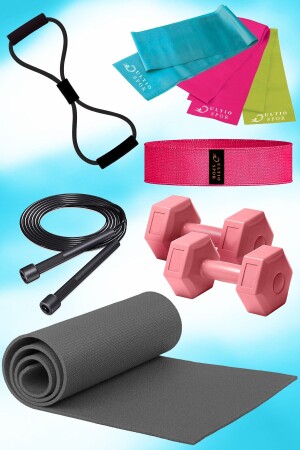 Pilates-Set, Pilates-Matte, Widerstandsband, Kniebeugenband, Hantel, Springseil, Schmetterlingsreifen - 1