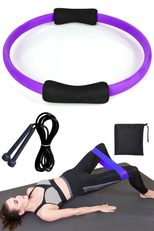 Pilates-Übungskreis mit Tasche, Aerobic-Kniebeugenband, elastische Springseilplatten, Pilates-Set - 1