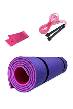 Pilates- und Yogamatte Lila Rosa 8 mm + Springseil + Widerstandsband - 1