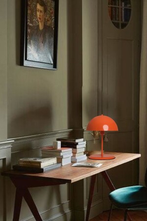 Pilz-Tischlampe, orangefarbene Arbeitslampe, dekorativer Metall-Lampenschirm, Modell, Büro- und Heimbeleuchtung, BMM6805 - 4
