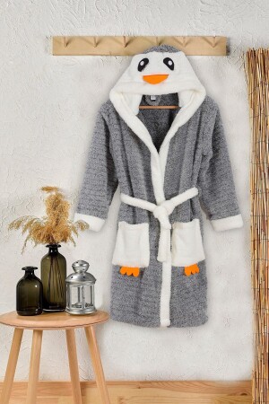 Pinguin bestickter Welsoft Plüsch Kinder Teenager Fleece Morgenmantel Welsoft Soft Bademantel - 1