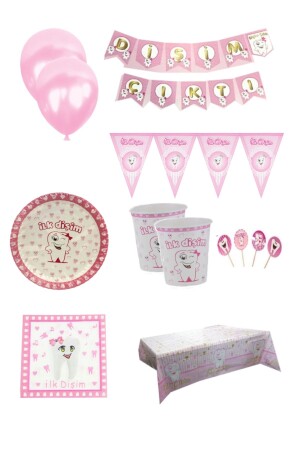 Pink First Tooth Wheat Girl Party-Set, Dekorationspaket für 16 Personen - 2