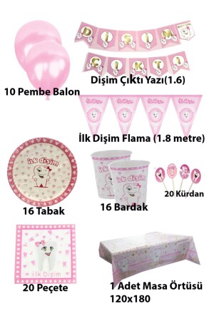 Pink First Tooth Wheat Girl Party-Set, Dekorationspaket für 16 Personen - 4