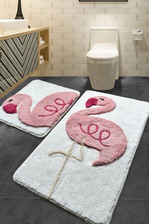 Pınk Flamingo 2li Set Banyo Halısı Yıkanabilir- Kaymaz Taban - 1