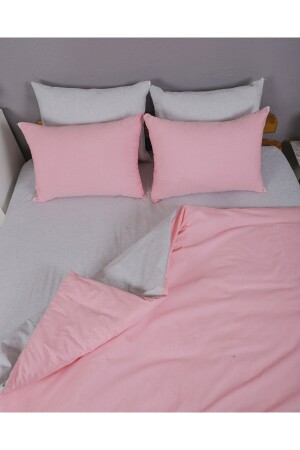 Pink Grey Double Sided Double Sheet Duvet Cover Set ÇiftNevresimtk - 5