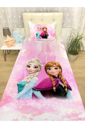 Pink Snowy Castle Elsa Anna gemusterte Tagesdecke und Kissenbezug - 1