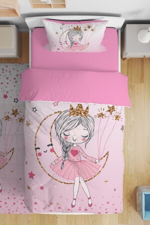 Pink Starry Moon Princess Patterned Single Baby Kids Bettwäsche-Set evnev00038 - 1