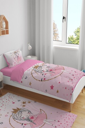 Pink Starry Moon Princess Patterned Single Baby Kids Bettwäsche-Set evnev00038 - 4