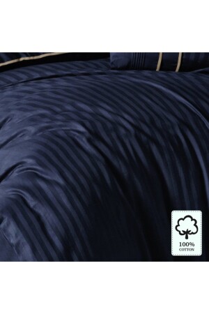 Pinstripe Blue Çift Kişilik Deluxe Saten Pamuk Nevresim Takımı 10073 - 4