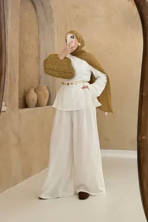 Pinterest Doğal Keten Takım Beyaz - Nuuwears