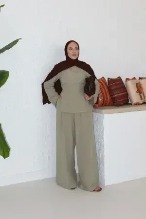 Pinterest Doğal Keten Takım Haki - Nuuwears