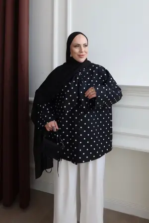 Pinterest Kemerli Puantiye Gömlek Siyah - Nuuwears
