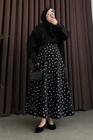 Pinterest Puantiye Etek Siyah - Nuuwears