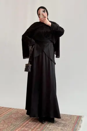Pinterest Viral Saten Etek Takım Siyah - Nuuwears