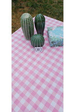 Piti Kareli Pembe Masa Örtüsü- Sofra Bezi- Piknik Örtüsü Pamuk - Sofrabezidiyari