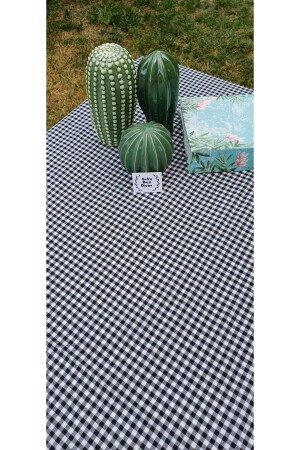 Piti Kareli Siyah Masa Örtüsü- Sofra Bezi- Piknik Örtüsü Pamuk - Sofrabezidiyari