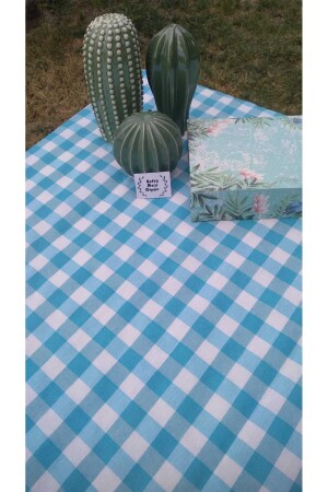 Piti Kareli Turkuaz Masa Örtüsü- Sofra Bezi- Piknik Örtüsü Pamuk - Sofrabezidiyari