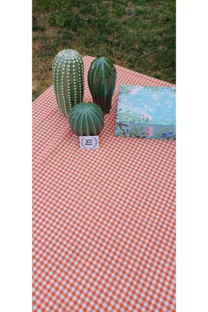 Piti Kareli Turuncu Masa- Sofra Bezi- Piknik Örtüsü Örtüsü Pamuk - Sofrabezidiyari