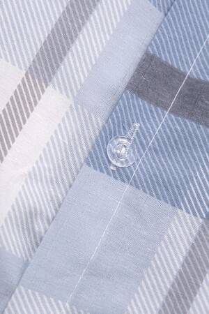 Plaid-Baumwoll-Einzelbettbezug-Set mit elastischen Laken – Blau F1625 - 9