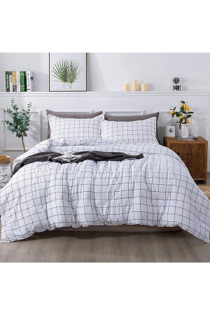 Plaid-Bettbezug-Set für Doppelbett 200 x 220 – Weiß N427 - 2